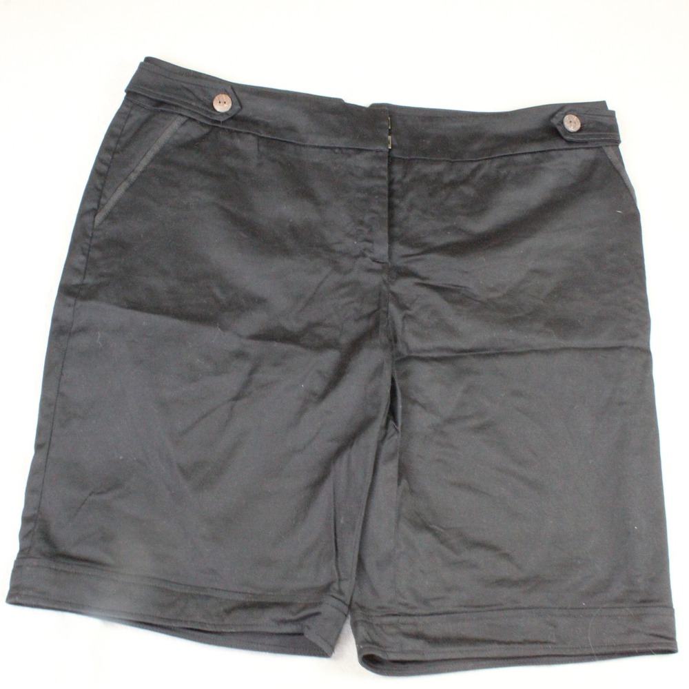 AB Studio Bermuda Shorts Stretch Cotton Button Tab 12 Black Career Casual Summer